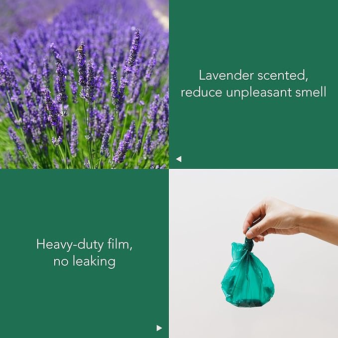 Extended Dog Poop Bags with Dispenser, 1000 Count, Pre-Separated, Lavender Scent, Eco-friendly Material, Extra Thick, 100% Leakproof, 8"x 15.6", Green-Mewly Pet