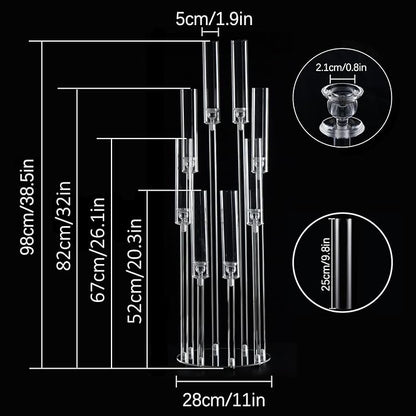 VINCIGANT 8 Arms Clear Candlesticks Holder for Wedding Decorations,Tall Arcylic Candelabra Candle Holder with Shade for Valentines Day Events Party Table Centerpiece,Fit LED Candles