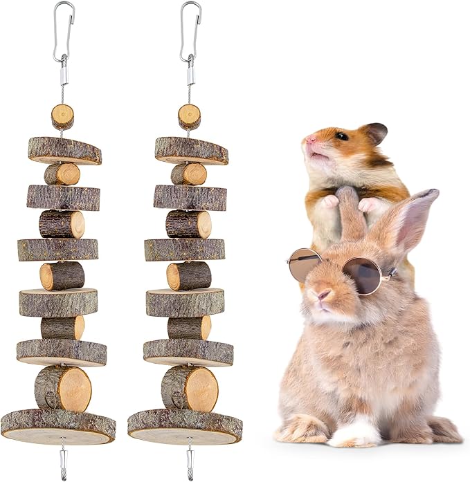 Natural Organic Apple Wood Chew Toys, 2 Pack Small Animal Snacks Toys Suitable for Bunny, Chinchilla, Guinea Pigs, Hamsters Teeth Grinding-Mewly Pet