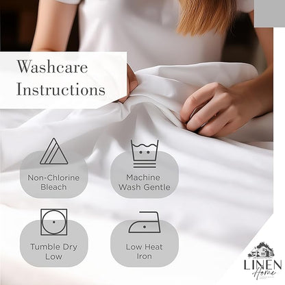 Linen Home 100% Cotton Printed Percale Sheets California King Size, Deep Pocket, 4 Pieces Set - 1 Flat, 1 Deep Pocket Fitted Sheet and 2 Pillowcases, Crisp Cool Bed Linen, Grey Botanical Floral
