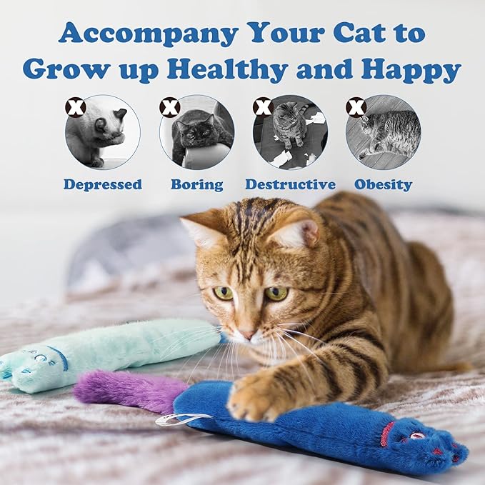 Pawaboo Cat Toys, 2 Pack Catnip Toys with Bell and Crinkle Paper, Soft and Durable Kitten Toys, Interactive Cat Toys for Indoor Cats, Cat Plush Kicker Toys for Kittens Kitty, Cute Cat Stuff-Mewly Pet