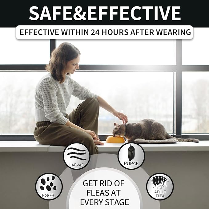 4 Pack Flea and Tick Collar for Cats, 32 Months Treatment, Waterproof Adjustable Kitten Flea Collar, Flea Prevention, Black-Mewly Pet