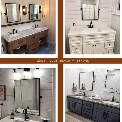 Black Metal Framed Pivot Rectangle Bathroom Mirror Tilting Beveled Vanity Mirrors for Wall, Overall 23.9 x 24 inches (Mirrror 20 x 24 inches)