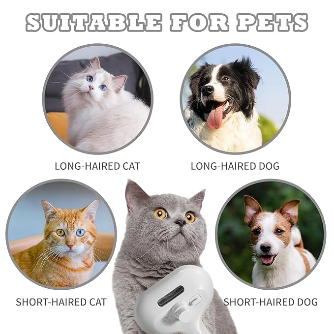 3-in-1 Steam Brush for Cats & Dogs – Hair Removal Comb with One-Click Release & Water Spray – Grooming Brush for Shedding, Long/Short Hair-Mewly Pet