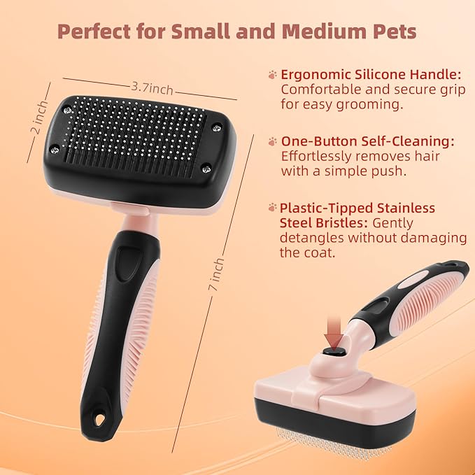 3PCS Cat & Dog Brush Set: Slicker & Deshedding Brush, Dematting Comb, and Bath Brush – Premium Grooming Tools for Shedding & Tangle-Free Fur (pink)-Mewly Pet