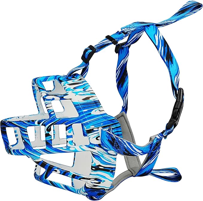 Basket Muzzle to Prevent Biting, Dog Muzzle for Large Medium Small Dogs Allows Panting Drinking Anti Chewing, Perfect for Grooming Trimming Training and Aggressive Reactive Dogs (Blue, Size 3)-Mewly Pet