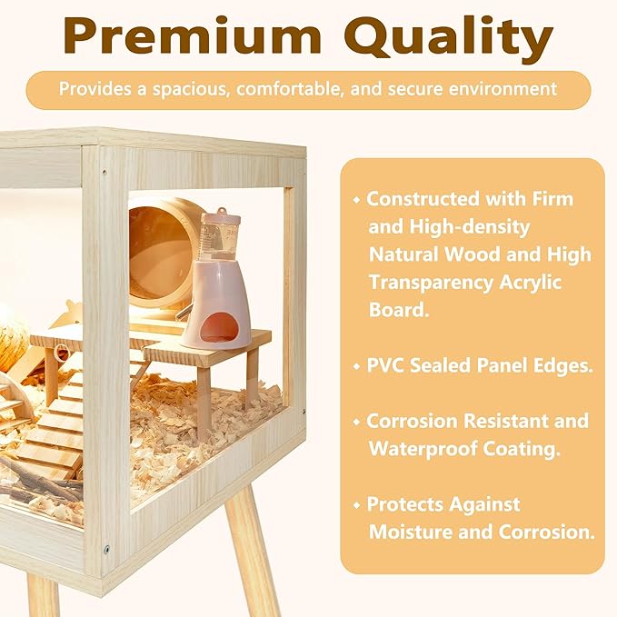 Prolee Hamster Cage Chewproof, Mice and Rat Habitat with Transparent Sides, Hamster Cage with Openable Mesh Top, Solid Built with Lock Design and Leg Stand, 32" Wide-Mewly Pet