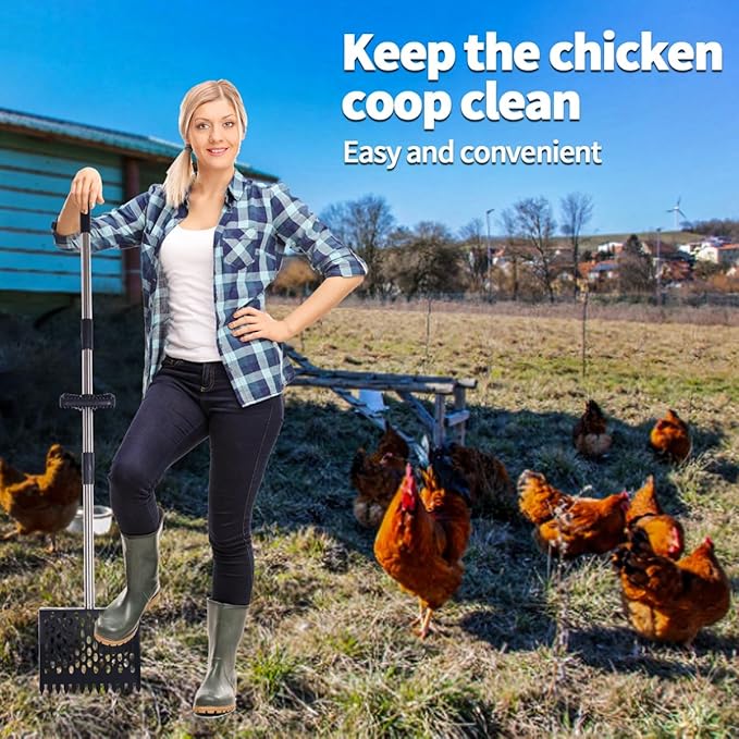 Chicken Poop Scooper, 2-in-1 Coop Litter Scoop, Heavy Duty Metal Adjustable Shovel for Sand/Litter-Mewly Pet