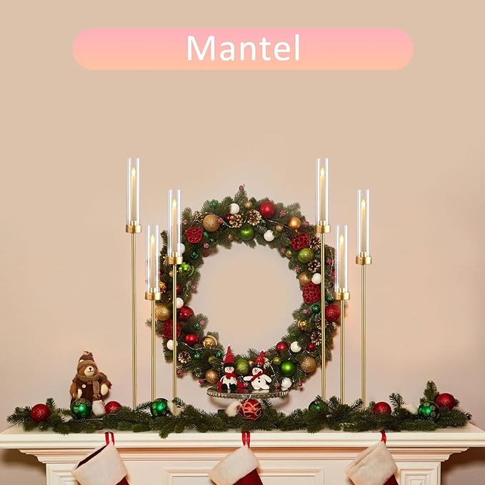 Vincidern 4pcs Gold Candelabra 3 Arm Taper Candle Holders with Acrylic Shades, Decorative Metal Candlestick Holders for Wedding Table Centerpiece, Halloween,Christmas, Party, Events Decor