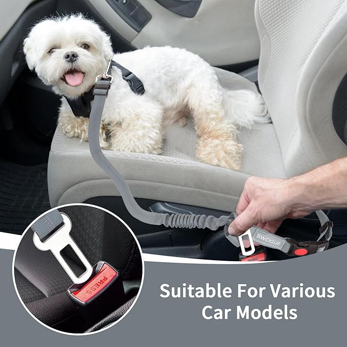 BWOGUE 2 Piece Dog Seat Belt for Car with Elastic Bungee Buffer Safety Seatbelt Car Headrest Restraint Wear Adjustable Metal Buckle Harness in Vehicle Travel for Pet-Mewly Pet