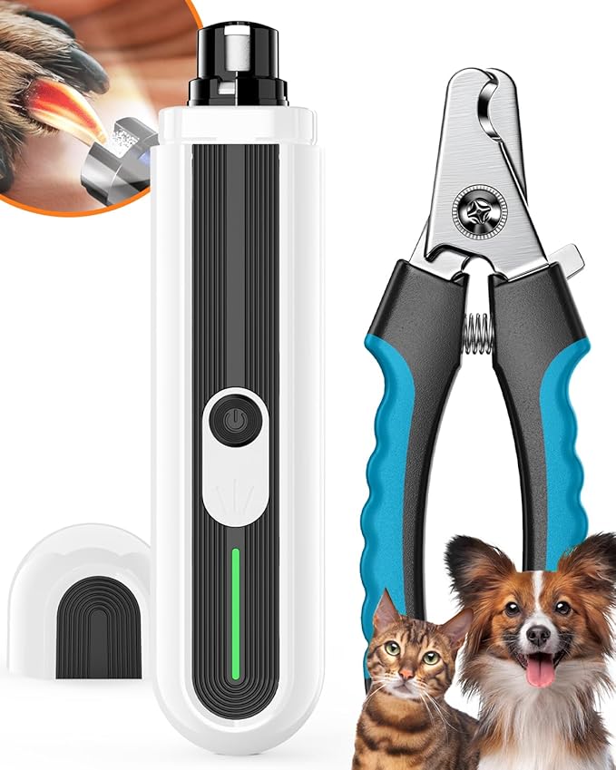 Super Powerful Dog Nail Trimmers, Dog Nail Clipper and Dog Nail Grinder Combo, Ultra Quiet, 3 Speeds, 4 Bright Lights, with Travel Lock, for Small, Meddium and Large Dogs, Cats, Small Animals-Mewly Pet