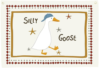 Silly Goose Nursery Rectangular Canvas Banner-Flag Wall Sign Decor for Boys Girls Toddler Kids,Baby Room Above Crib Playroom Reading Room Bedroom Decor-Easter Baby Shower Birthday Christmas Gift