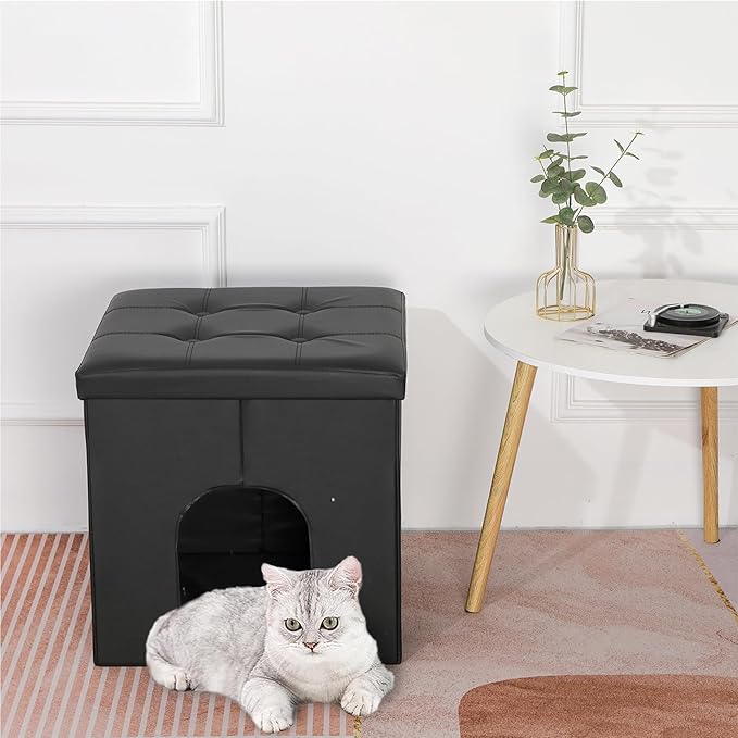 MEEXPAWS Cat Litter Box Enclosure Furniture Hidden, Cat Washroom Bench Storage Cabinet Small 19.7'' x 19.7'' x 19.7''| Dog Proof | Waterproof Inside | Easy Clean | Easy Assembly | Odor Control(Black)-Mewly Pet