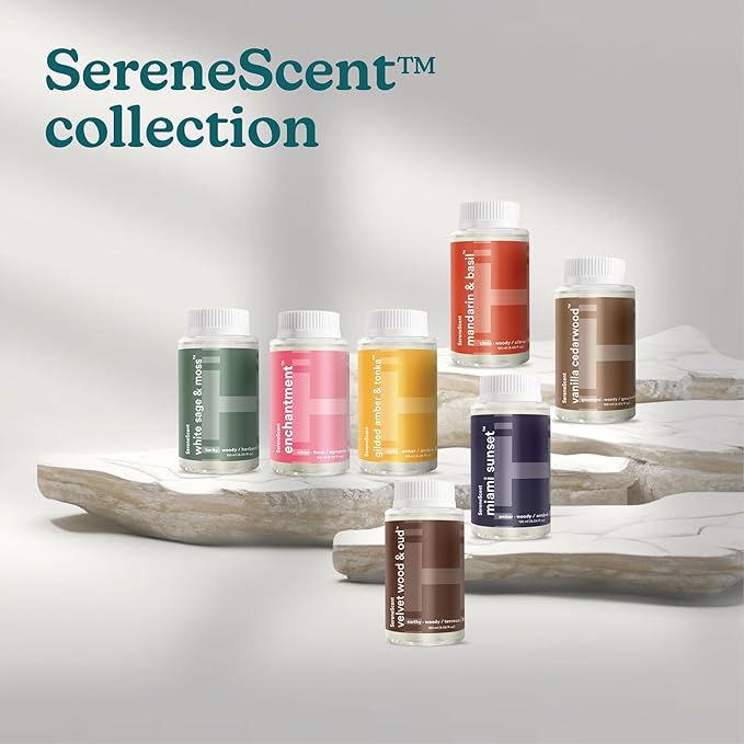 Homedics SereneScent Velvet Wood & Oud Home Fragrance Oil, 120 ml, for use with Homedics SereneScent Waterless Diffuser (ARMH-970/973), Clean & Natural Everyday Collection