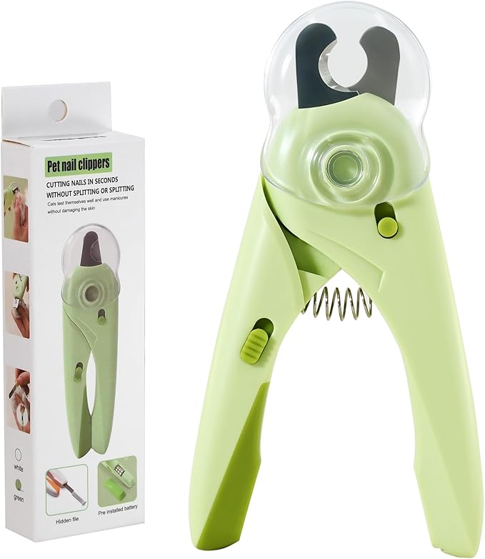 Pet Nail Clipper with Light for Cats & Small Dogs Puppies, Ultra Bright LED to Illuminate Nail Bloodline to Avoid Over Cutting, Extra-Sharp and Durable Cat Claw Trimmer with Nail File (Green)-Mewly Pet