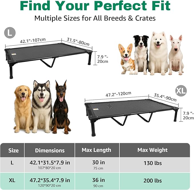 Sytopia 47'' Outdoor Elevated Dog Bed for Extra Large Dogs, Chew-Proof Pet Camping Raised Cot with Breathable Mesh - Durable Frame, Cooling Hammock Style, Anti-Slip Base, Water-Resistant, Easy Clean-Mewly Pet