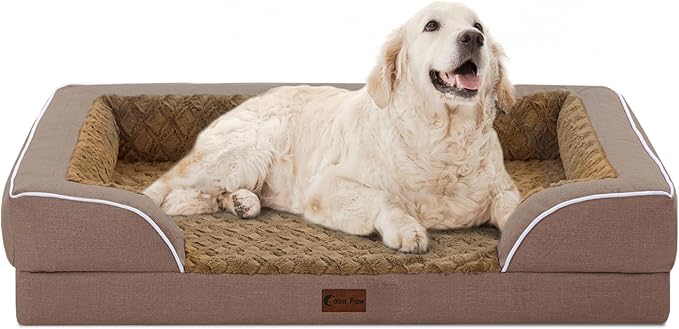 Orthopedic XL Dog Bed for Extra Large Dogs, Waterproof Memory Foam Dog Beds with Sides, Non-Slip Bottom and Egg-Crate Foam Big Dogs Couch Beds with Removable Washable Cover(X-Large,Brown)-Mewly Pet
