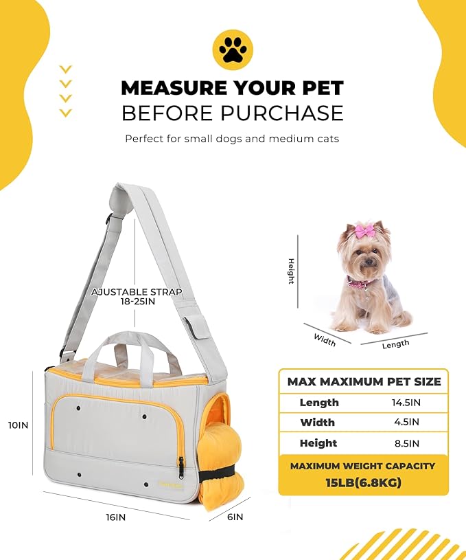 Small Dog Sling Carrier, Front Facing Dog Carrier Sling, Hands Free Pet Carriers Bag with Padded Adjustable Strap and Poop Dispenser Machine Washable for Small Dogs Cats Travel Outdoor-Grey-Mewly Pet