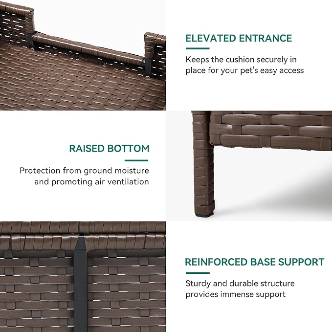 YITAHOME Rattan Dog Sofa Bed with Cushion,Wicker Pet Bed Sofa Couch Indoor Outdoor Water Unaffected for Large Medium Small Dogs Cats (24.8''L*19.7''W*9.8'',Beige)-Mewly Pet