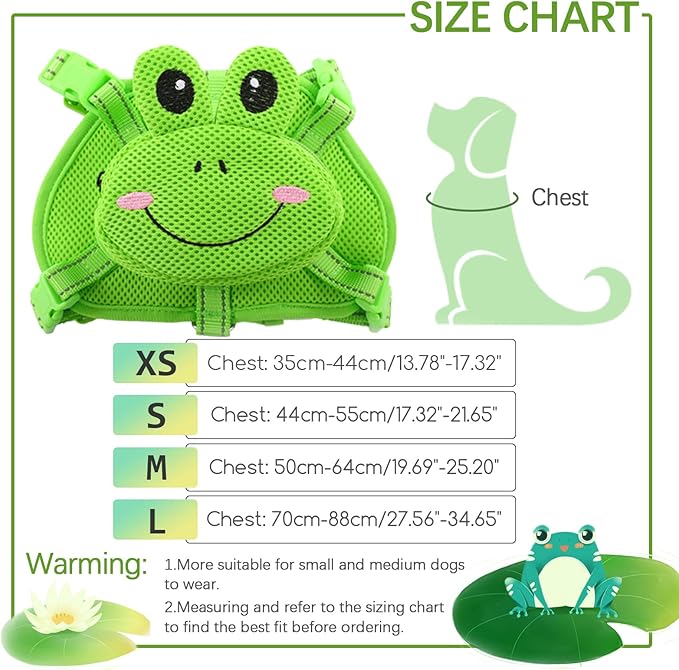 IDOMIK Dog Backpack Harness, No-Pull Dog Backpack with D-Ring for Small Medium Dogs, Cute Self Carrier Backpack for Dogs to Wear, Adjustable Doggy Backpacks for Traveling Camping Hiking, Frog, M-Mewly Pet