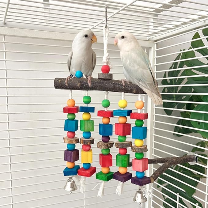 Bird Chewing Toys for Parakeet- Parrot Cage Bites, Wooden Block Cockatiel Toy for Small and Medium Parrots and Birds-Mewly Pet