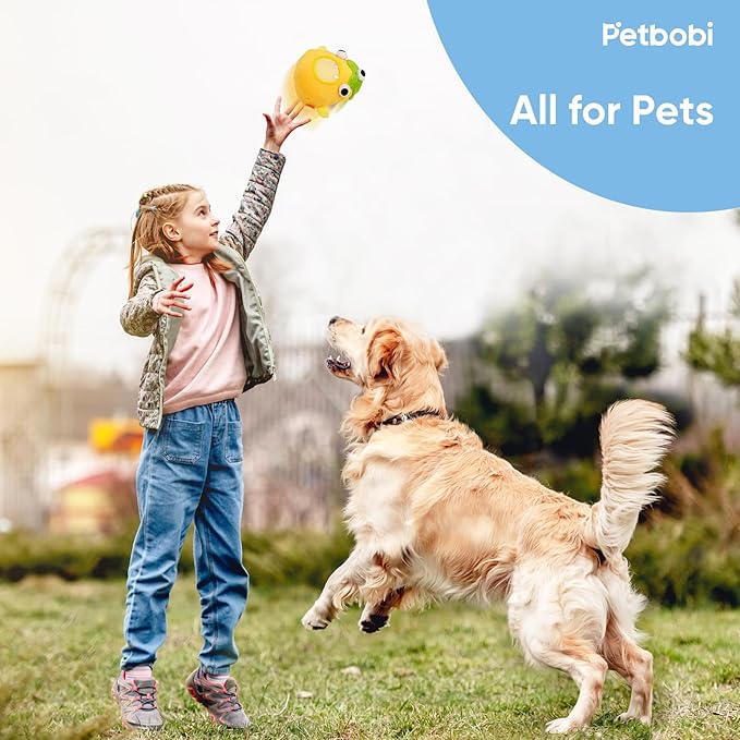 Petbobi Interactive Dog Toys for Boredom - Moving Dog Toy for Stimulating Play, Pet Plush Squeaky Ball for Small Medium Breeds with 4 Batteries, Sunny Boy Bobby-Mewly Pet