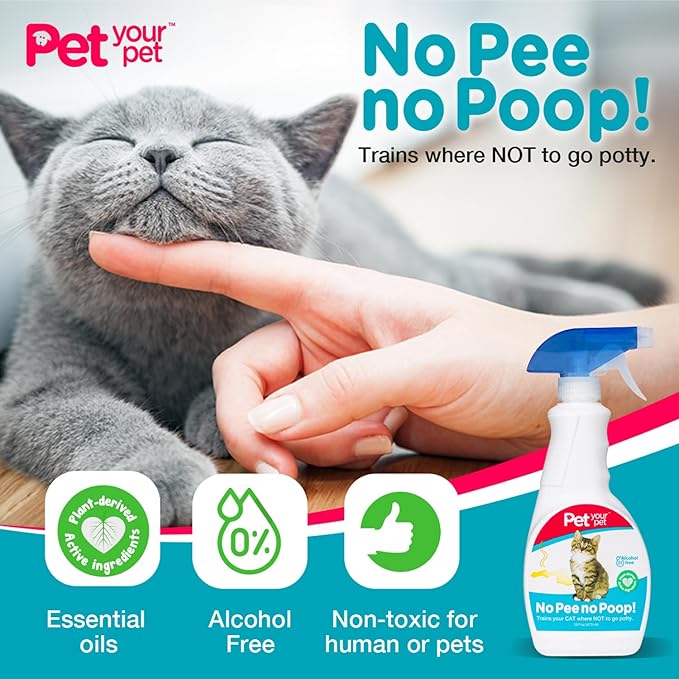 No Pee No Poop Cat Potty Training Spray, 16 Fl Oz – Non-Toxic Cat Spray No Mark for Urine/Marking/Pooping – Natural Pee Deterrent Spray – Indoor/Outdoor Keep Off-Mewly Pet