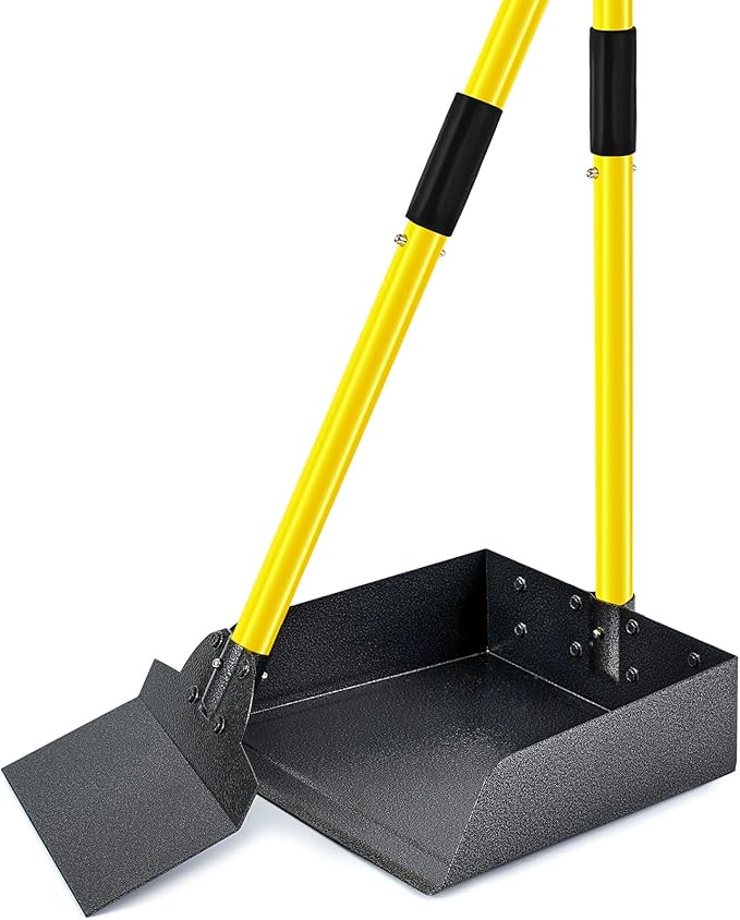 Pooper Scooper for Large Dogs, Adjustable Long Handle Metal Tray and Spade Poop Scooper for Dogs with Bin for Pet Waste Removal, No Bending Clean Up Pooper Scooper for Medium and Large Dogs-Mewly Pet