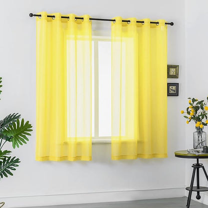 DUALIFE Yellow Curtains 72 Inches Length for Bedroom Set of 2 Panels Grommet Window Semi Voile Light Filtering Sheer Curtains for Living Room 52x72 Inch Long