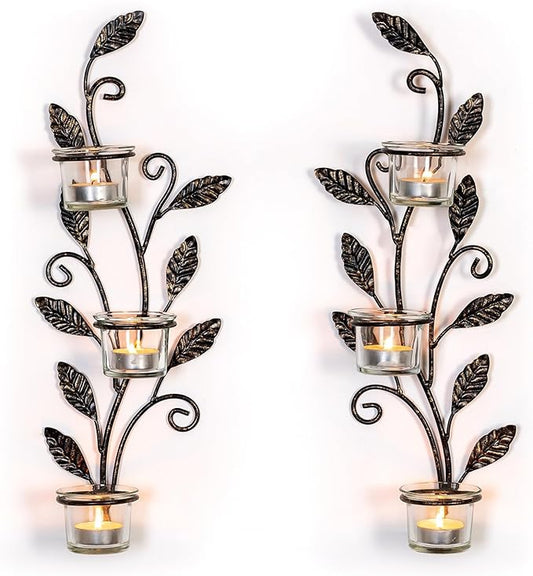 Sziqiqi Wall Sconces Candle Holder - Wall Candle Holder Black Tea Light Candle Sconce Vintage Wall Sconce Set of 2 for Living Room Wall Mount Candle Sconces for Bathroom Dining Room