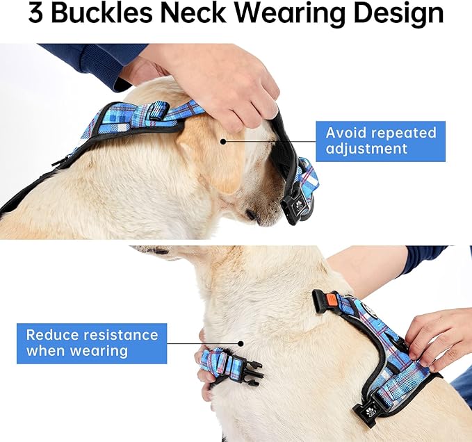 IVY&LANE No Pull Dog Harness with Leash Set, Reflective No Choke Pet Vest,Adjustable Oxford Dog Vest Harness with Easy Control Handle for Small Dogs (Checkered Blue,S)-Mewly Pet