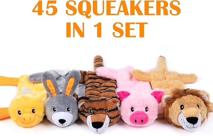 Nocciola 5 PCS Less Stuffing Dog Squeaky Toys for Aggressive Chewers, Durable Plush Dog Toy Set with Stuffed Head for Small to Large Dogs-Mewly Pet