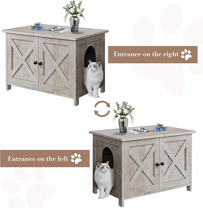 JY QAQA Cat Litter Box Enclosure,Litter Box Furniture Hidden with Barn Door,Wooden Washroom Furniture,Cat House,Fit Most of Litter Box-Mewly Pet