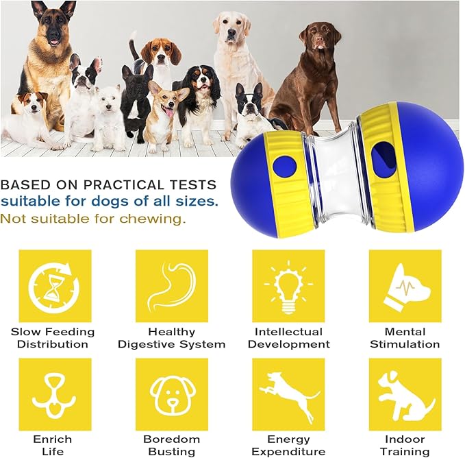 Dog Treat Dispensing Puzzle Toy Adjustable Food Dispenser Slow Feeder Puppy Enrichment Training Rolling Ball Pet Interactive Chase Toys for Small Medium Large Dogs to Keep Them Busy-Mewly Pet
