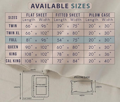 RUVANTI Flannel Sheets Full Size - 100% Cotton Double Brushed Bed Sheets Set, Deep Pockets 16 Inches, All Seasons Breathable & Extra Soft Full Sheets, Warm & Cozy, 4 Piece, Bali