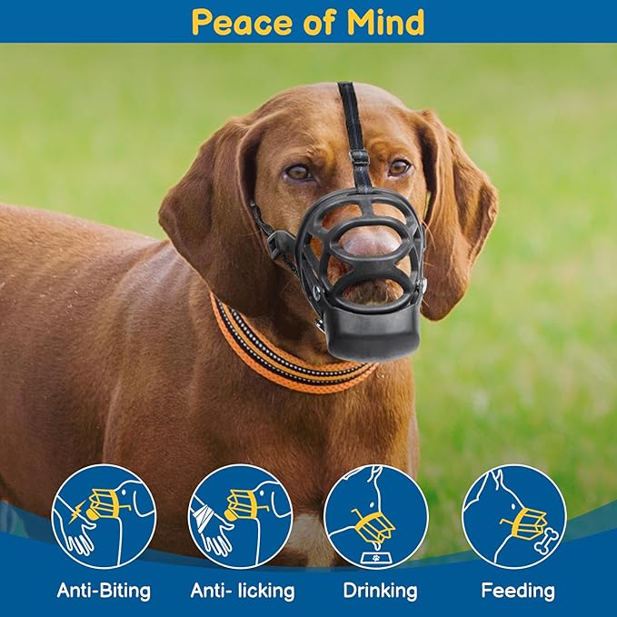 BARKLESS Basket Muzzle for Medium Dogs, Humane Muzzle to Prevent Biting and Scavenging, Snap-on Treat Cover Helps Dogs Acclimatize Mouth Cover, Adjustable Mouth Guard for Positive Training, Grooming-Mewly Pet