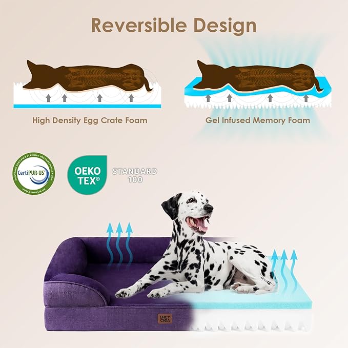 EHEYCIGA Orthopedic Dog Bed for Medium Dogs, Waterproof Memory Foam Medium Dog Beds with Sides, Non-Slip Bottom and Egg-Crate Foam Pet Couch Bed with Washable Removable Cover, Purple-Mewly Pet