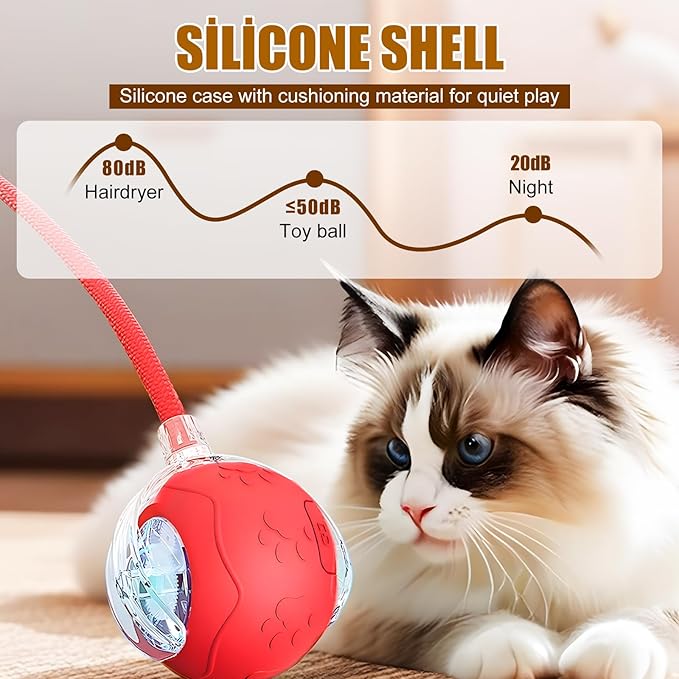 Interactive Cat Toys for Indoor Cats, 2025 New Interactive Cat Toys, Intelligent Automatic Rolling Pet Ball, Automatic Obstacle Avoidance Cat Toy Ball with Rope, Three Modes Adjustment (red)-Mewly Pet
