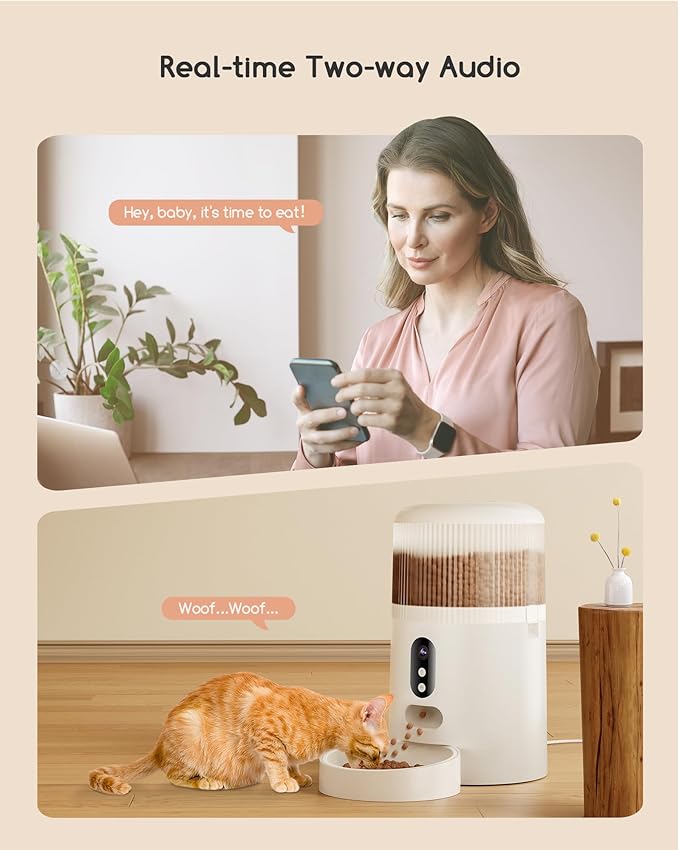 Faroro Automatic Cat Feeder with Camera, 3MP HD Video with Night Vision, 5G WiFi Cat Feeder Automatic with APP Control, 2-Way Audio, Low Food Sensor, Motion Alerts for Cats and Dogs-Mewly Pet
