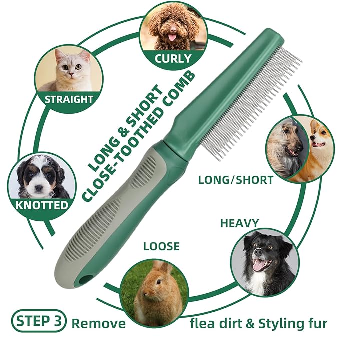 Pet Grooming Kit - 7 PCS Green Deshedding Brush Set with Undercoat Rake, Slicker Brush, Bath Brush & Nail Clipper for Short & Long-Haired Dogs and Cats-Mewly Pet