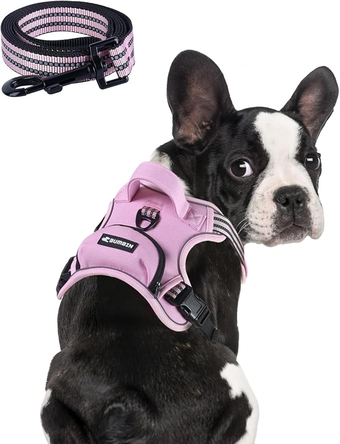BUMBIN Dog Harness for Large Dogs, No Pull Adjustable No Choke Pet Vest with Dog Leash Fit Smart Reflective Pet Walking Harness for Training Easy Control Soft Handle Pink S-Mewly Pet