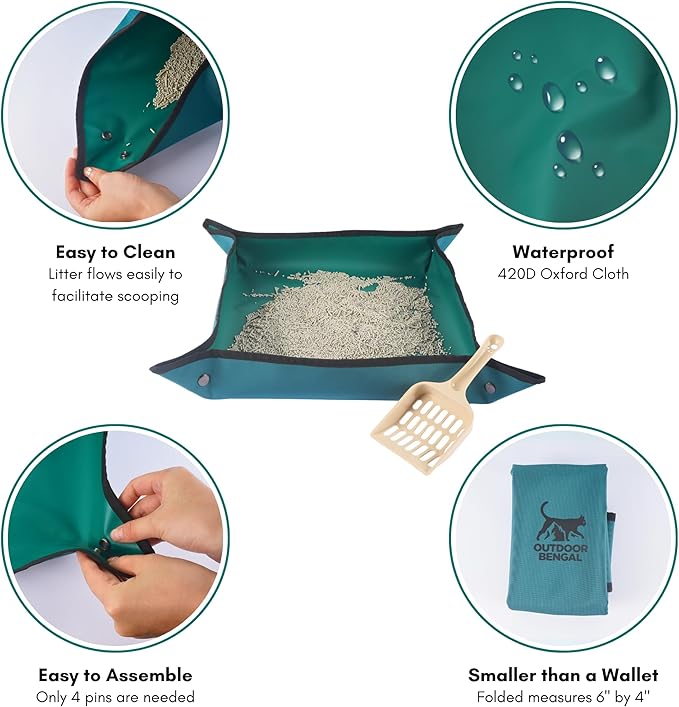 Travel Litter Box for Cats Small & Foldable - Non-Stick Portable Litter Box for Cat Traveling, No-Mess, Collapsible Litterbox (Essentials Traveling with Cats by Car, Plane, and Camping)-Mewly Pet