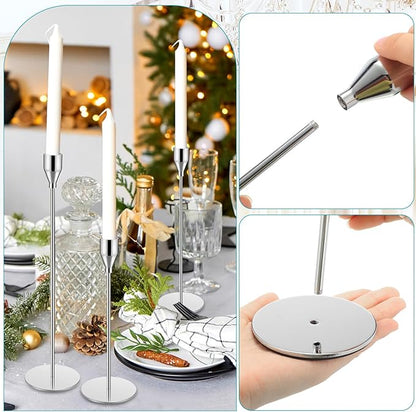 Set of 18 Tall Candlestick Holders Thin Metal Taper Candle Holders for Table Centerpiece Modern Decorative Pillar Candle Sticks Stand for Home Wedding Christmas Decoration(Silver)