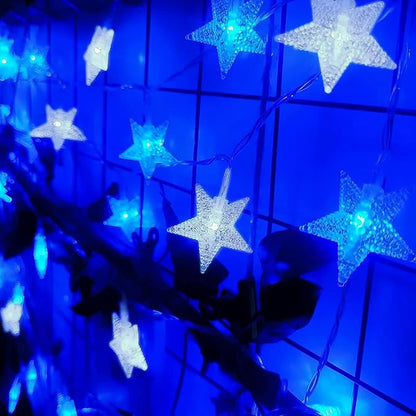 Minetom Blue and White Star String Lights Plug in - 33 ft 100 LED Star Fairy String Lights with Remote and Timer, 8 Modes Waterproof for Tent Loft Bed Backyard Patio Balcony Staircase
