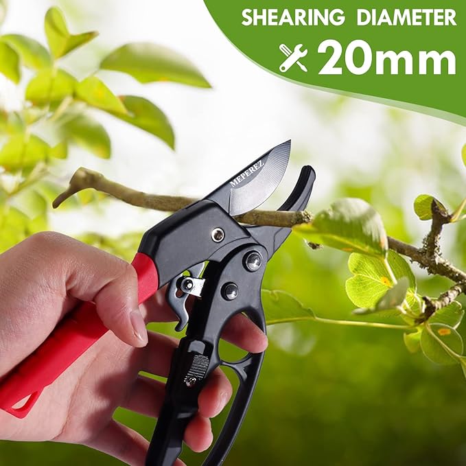 Ultra Sharp Germany Steel Pruning Shears - Cuts 3X Easier, Weak Hand Arthritis Snips, Rust-Resistant, Effortlessly 1-Inch Cut Capacity Garden Scissors, Ergonomic Handle (Reddish balck)-Mewly Pet