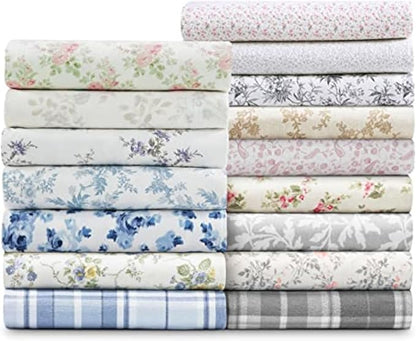 Laura Ashley - Flannel Sheets Full Size, Anti-Pilling & Wrinkle Resistant Cotton, Touchably Soft for All-Season Comfort - Bed Sheets with Matching Pillowcase & Fitted Sheet (Evie Pink)