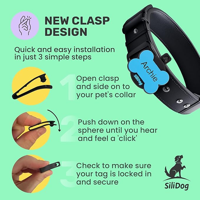 SiliDog AirTag Holder Silent Dog ID Tag – Personalized Engraved Silicone Pet Tag – Durable, Glow-in-The-Dark – Pink Bone-Mewly Pet