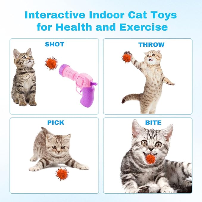 Dorhui Cat Toy Balls with Launchers Set, 30 Pcs Sparkle Pom Ball for Cat,Cat Enrichment Toys,cat Toys for Indoor Cats, Interactive Glitter Pom Ball for Kitty Gifts-Mewly Pet