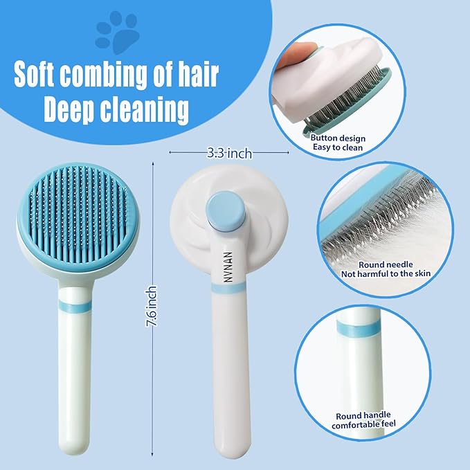 4Piece Dog Grooming Brush Set with Grooming Gloves, Deshedding Comb & Massage Bath Brush - Multifunctional Pet Hair Removal Tools for Shedding, Bathing, Brushing (Blue)-Mewly Pet
