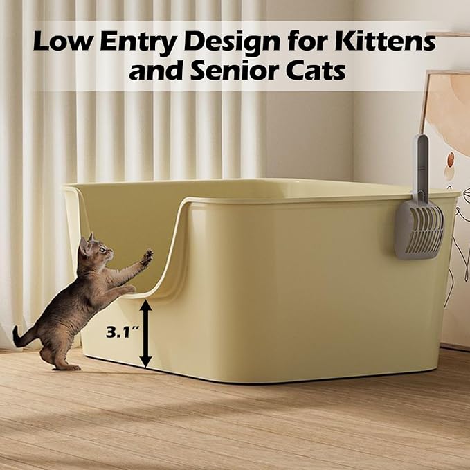 Small Cat Litter Box with High Sides,Cat Boxes for Indoor Cats,Cat Litter Pan for Kitty,Litter Box with Low Entry,Easy to Clean,Anti-Splashing (Yellow)-Mewly Pet